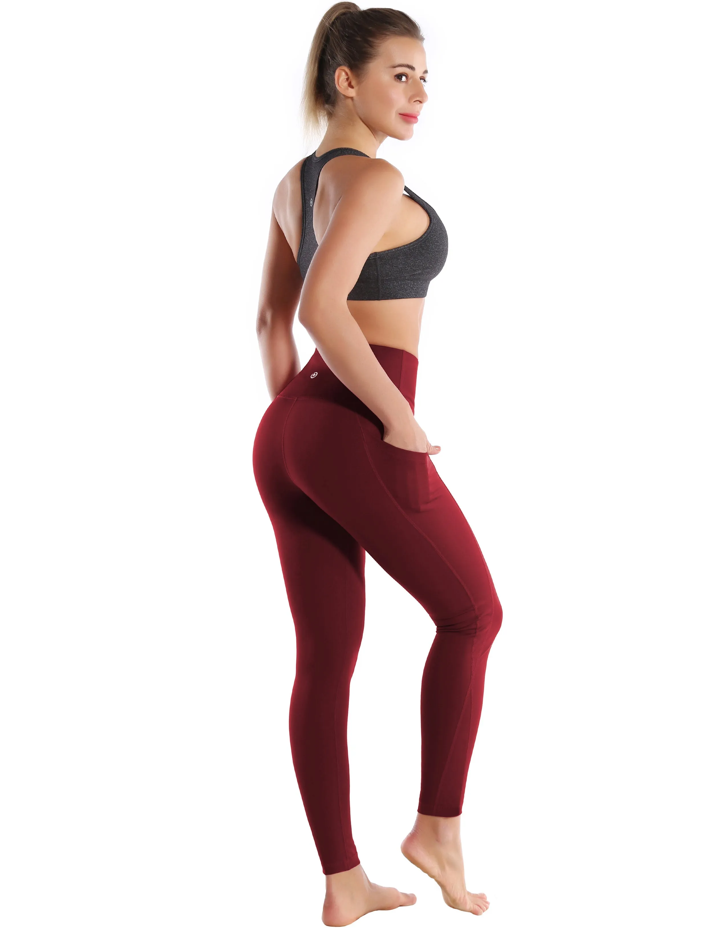 High Waist Side Pockets Jogging Pants cherryred_Jogging