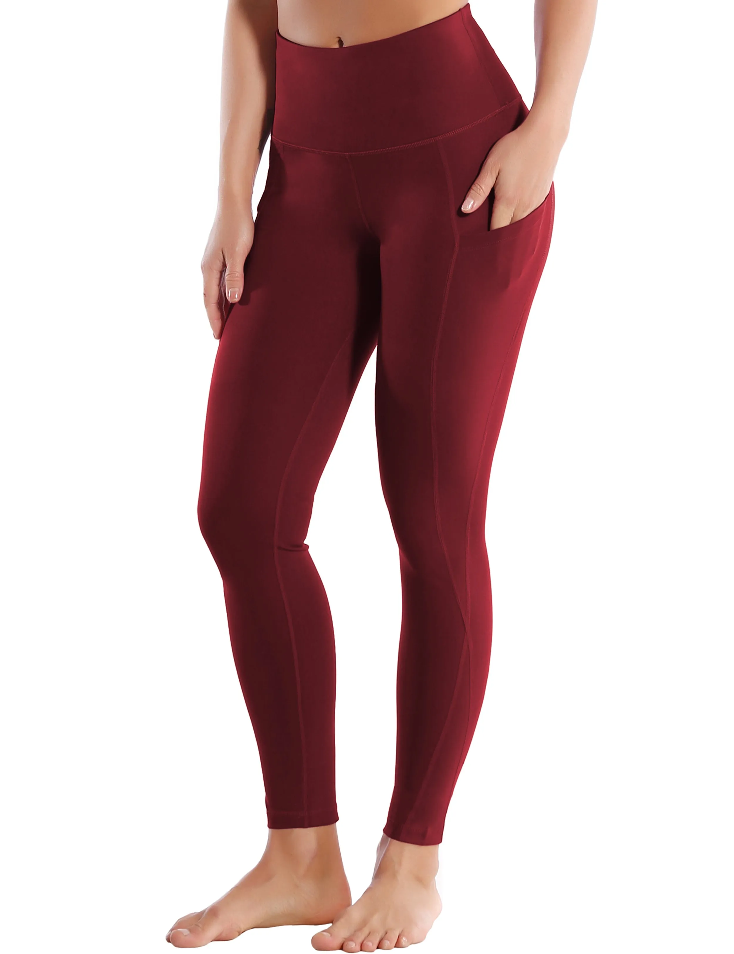 High Waist Side Pockets Jogging Pants cherryred_Jogging
