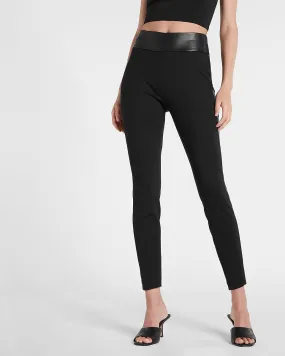 High Waisted Luxe Comfort Faux Leather Stripe Skinny Columnist Ankle Pant in Pitch Black