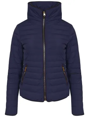 Honey Funnel Neck Quilted Jacket in Peacoat Blue - Tokyo Laundry