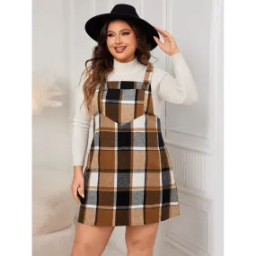 Honey Plus Size Plaid Wide Strap Overall Dress