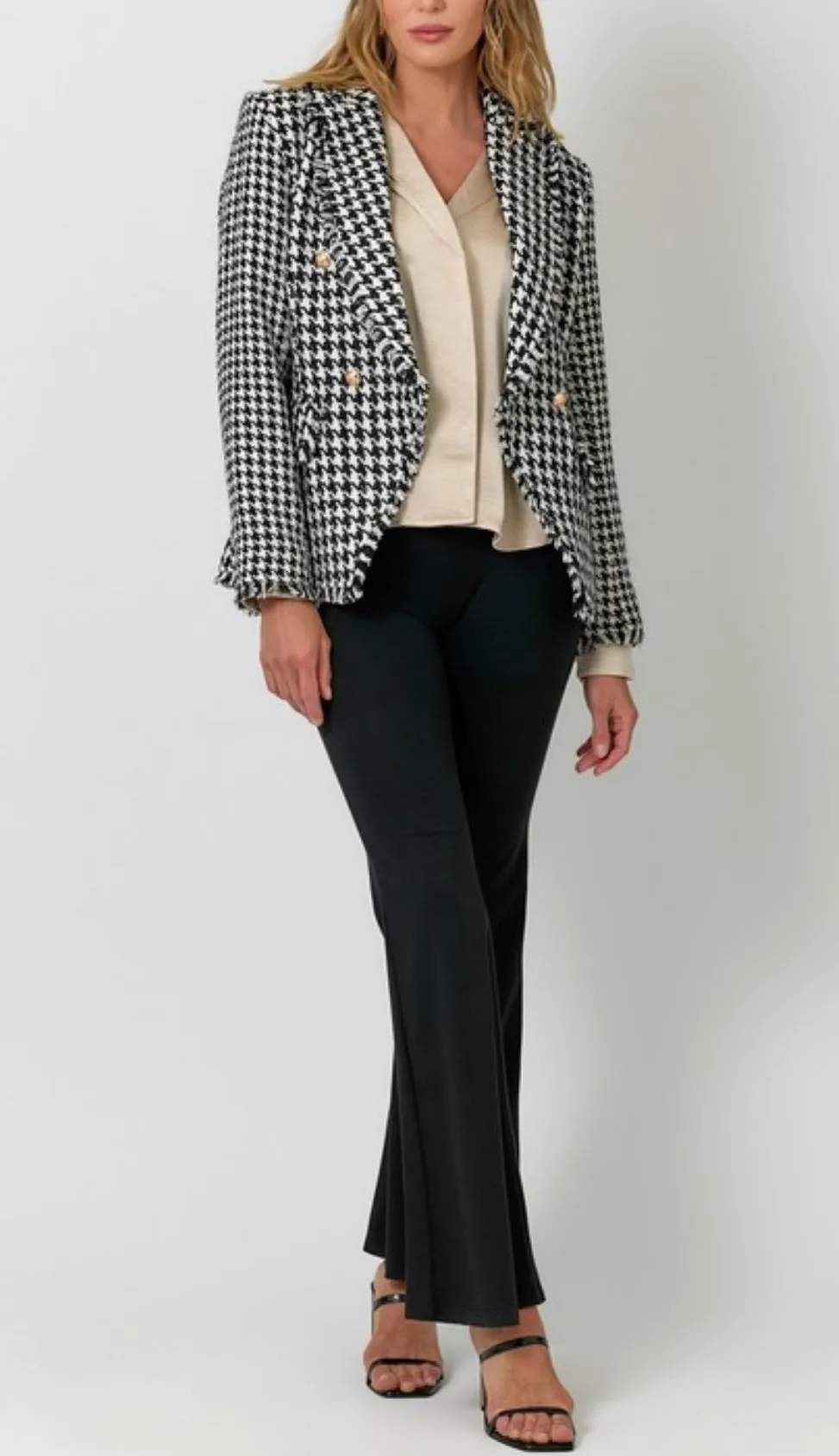 HOUNDSTOOTH FRAY  BLAZER WITH GOLD BUTTONS