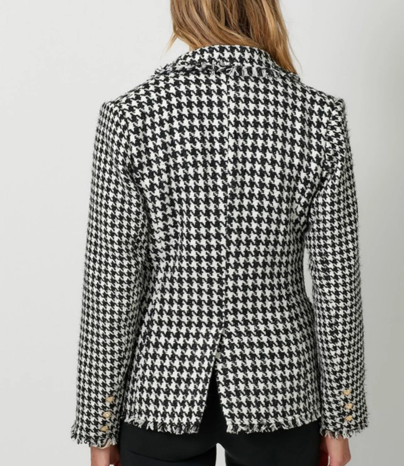 HOUNDSTOOTH FRAY  BLAZER WITH GOLD BUTTONS