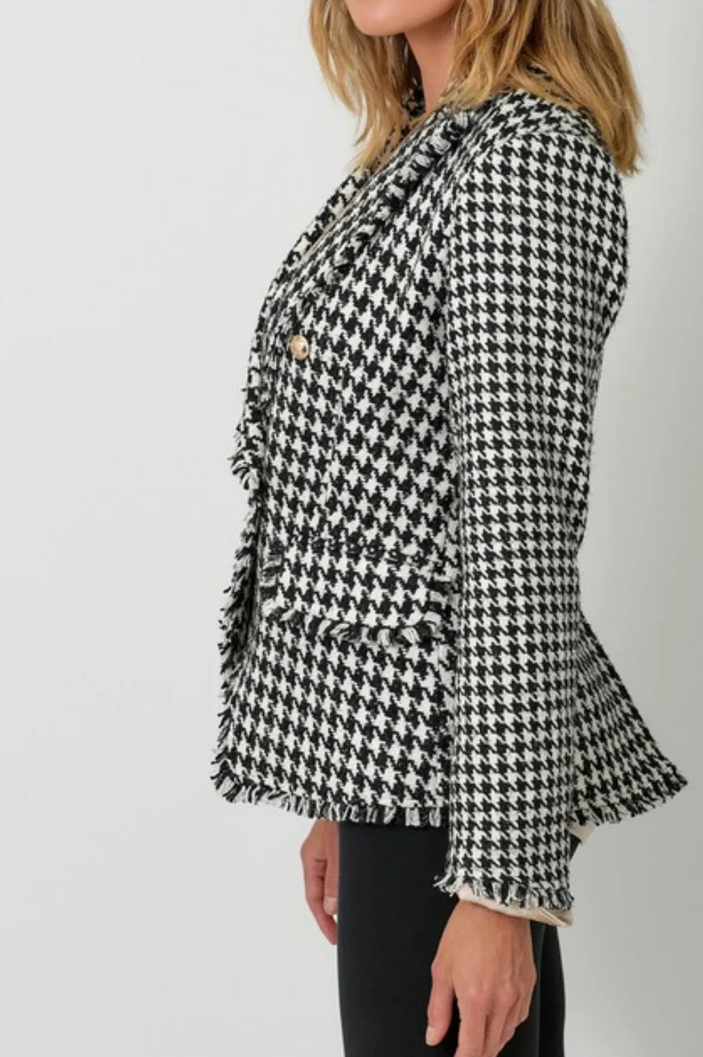 HOUNDSTOOTH FRAY  BLAZER WITH GOLD BUTTONS