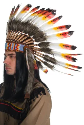 Indian Chief Authentic Red and Yellow Feather Headdress