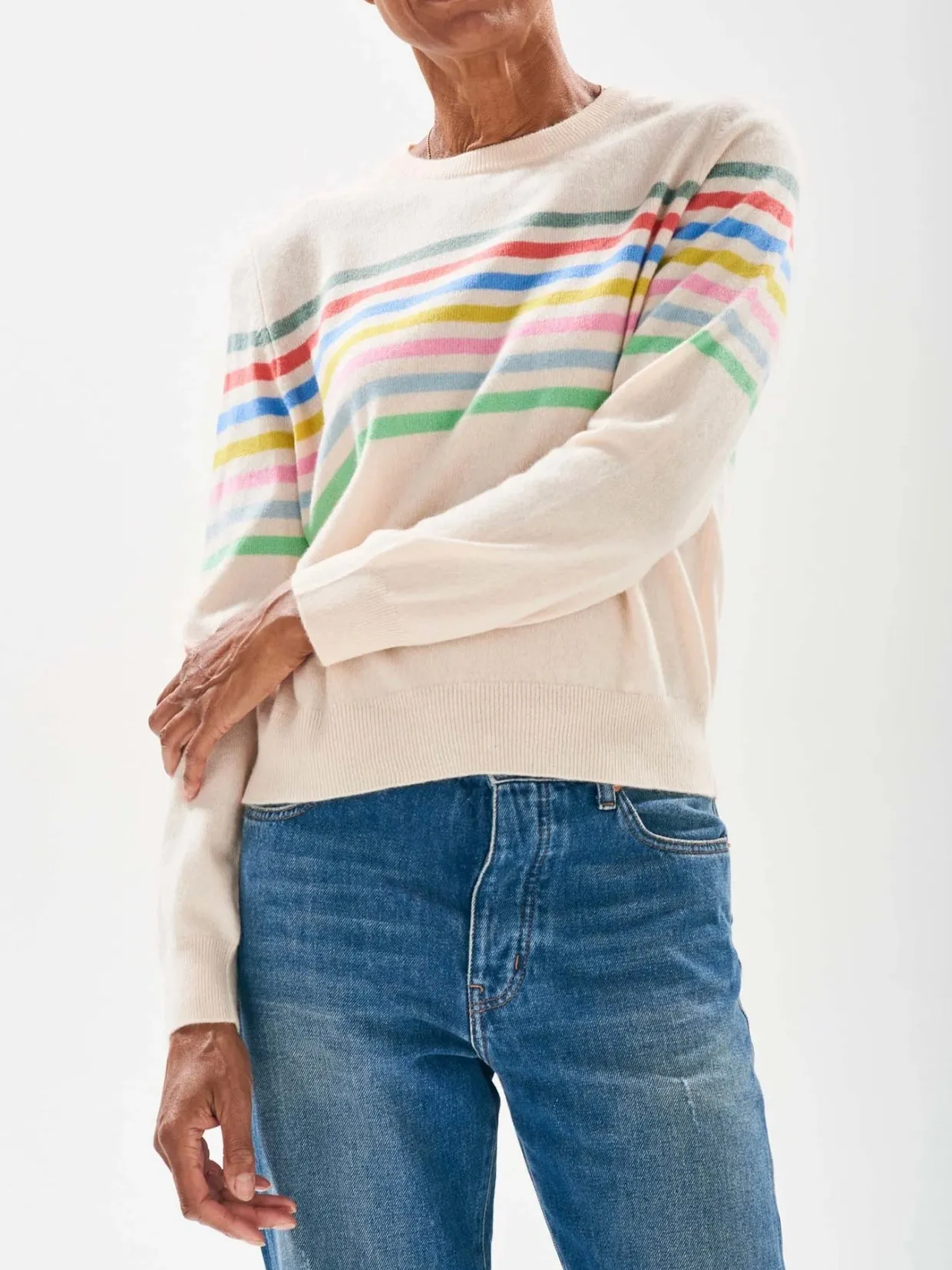 Jumper 1234 Cashmere Multi Stripe Block Crew in Cream