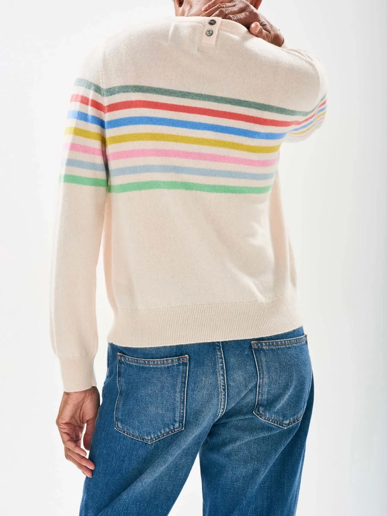 Jumper 1234 Cashmere Multi Stripe Block Crew in Cream