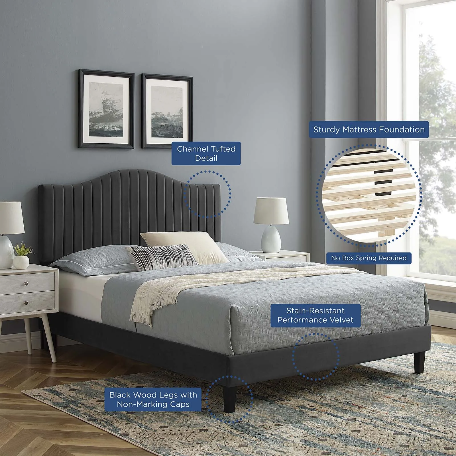 Juniper Channel Tufted Performance Velvet  Platform Bed