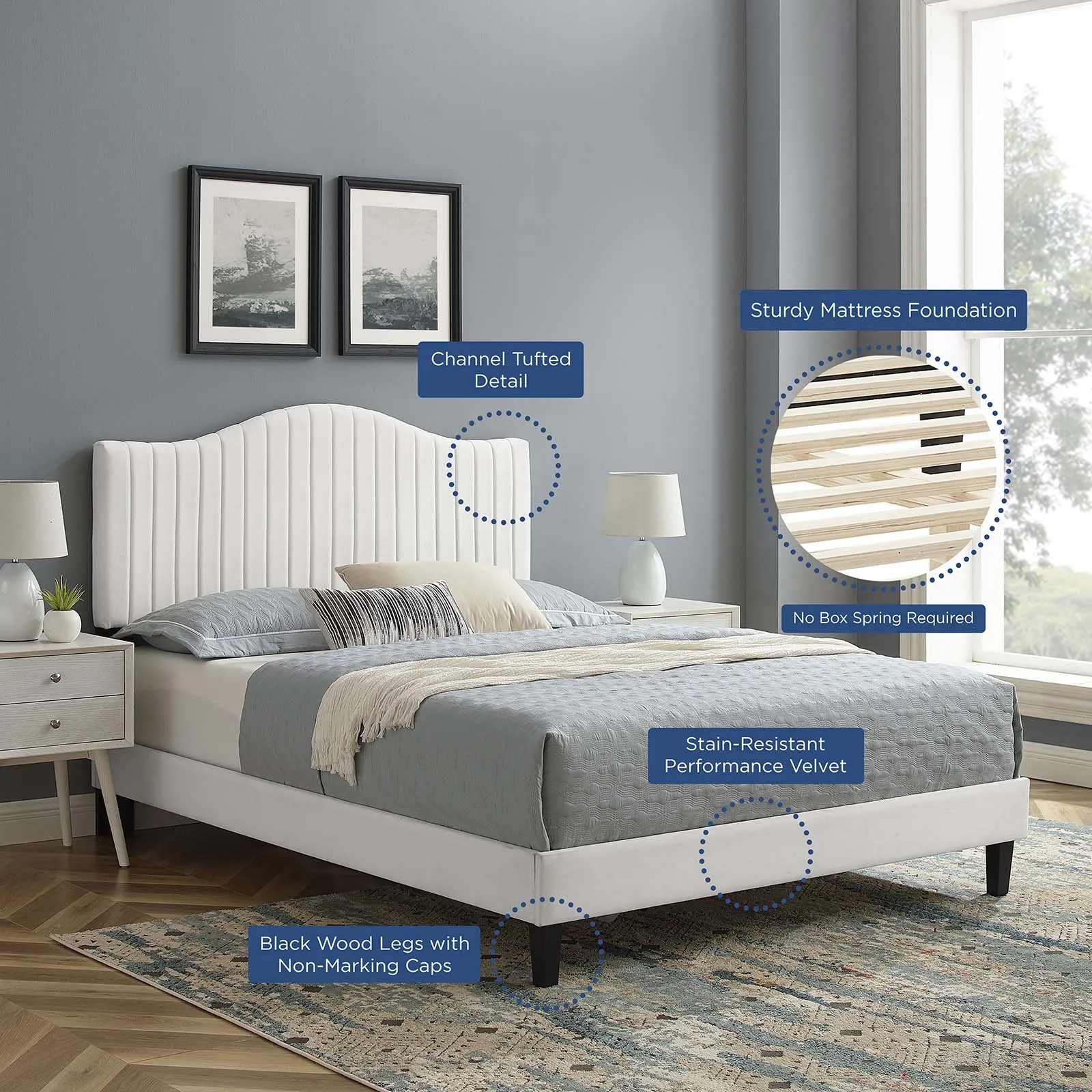 Juniper Channel Tufted Performance Velvet  Platform Bed