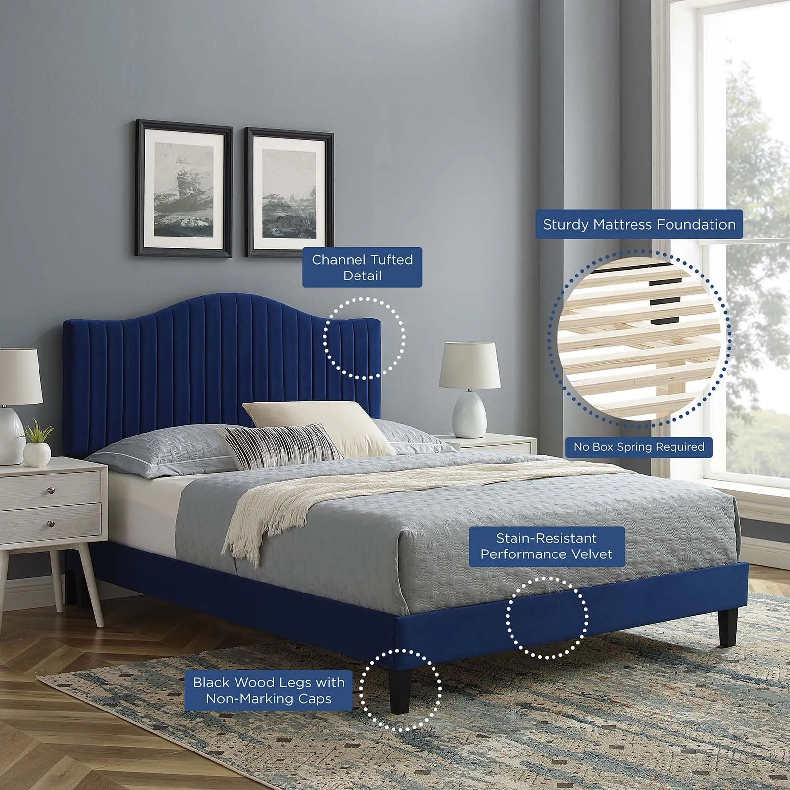 Juniper Channel Tufted Performance Velvet  Platform Bed