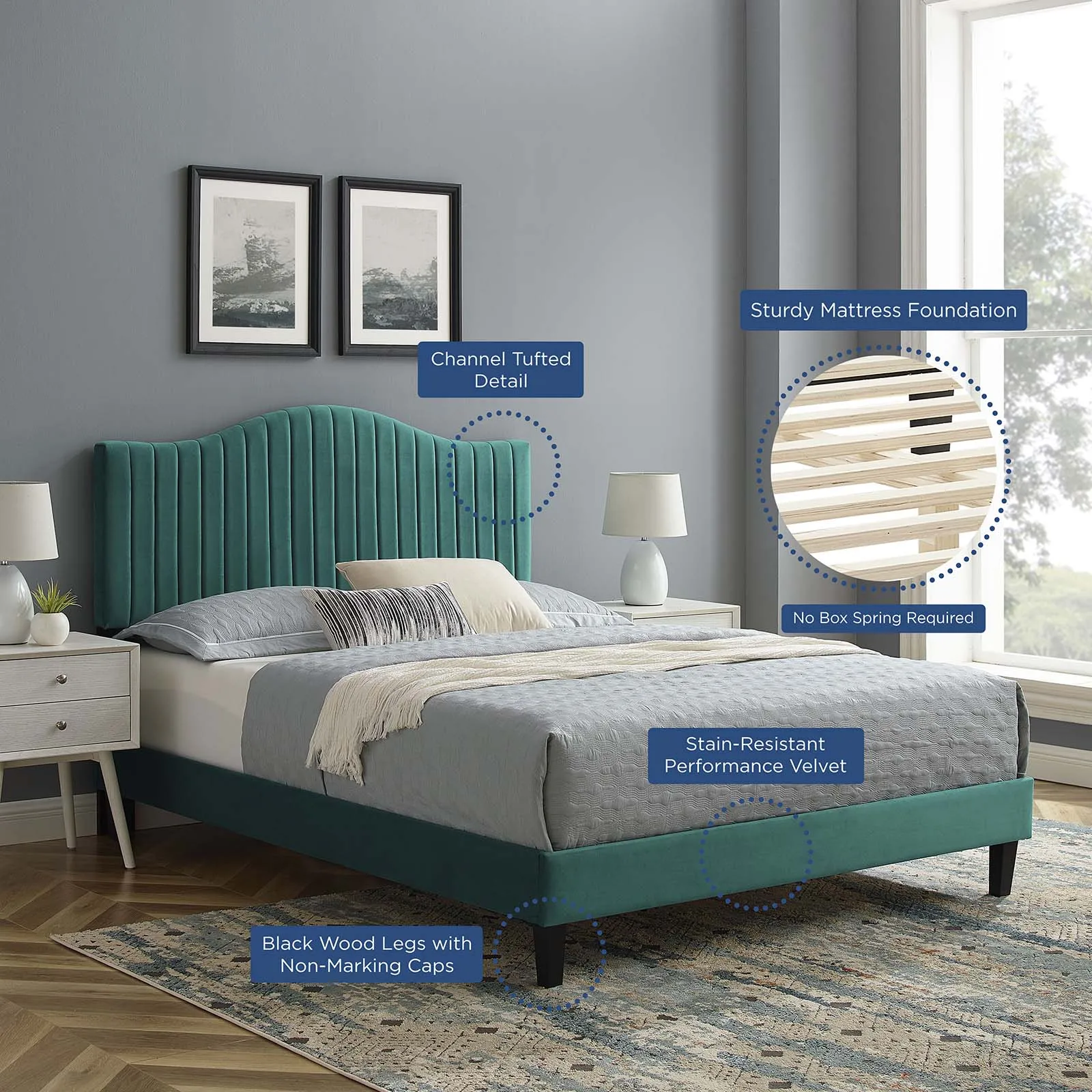 Juniper Channel Tufted Performance Velvet  Platform Bed