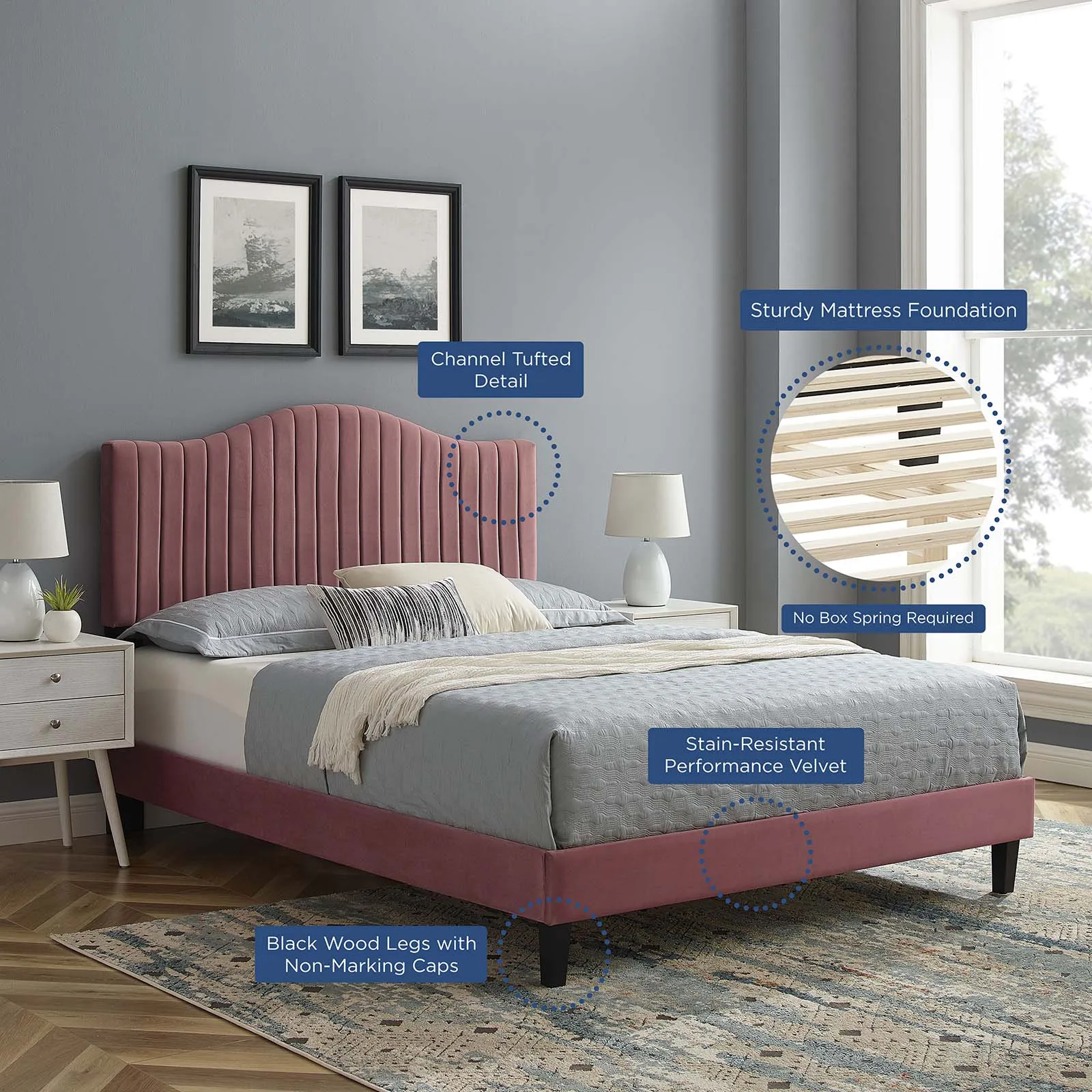 Juniper Channel Tufted Performance Velvet  Platform Bed