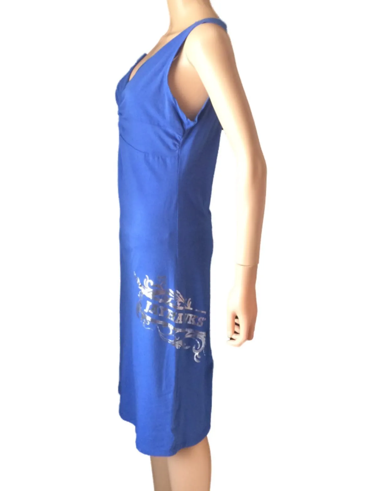 Kansas Jayhawks Meesh & Mia Women Blue V-Neck Sleeveless Calf-Length Dress