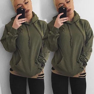 Ladies distressed cut pullover sweater