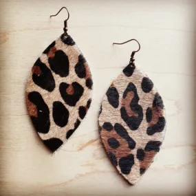 Leather Oval Earrings in Leopard Print Hair on Hide