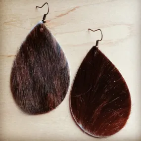 Leather Teardrop Earring-Brown Hair on Hide