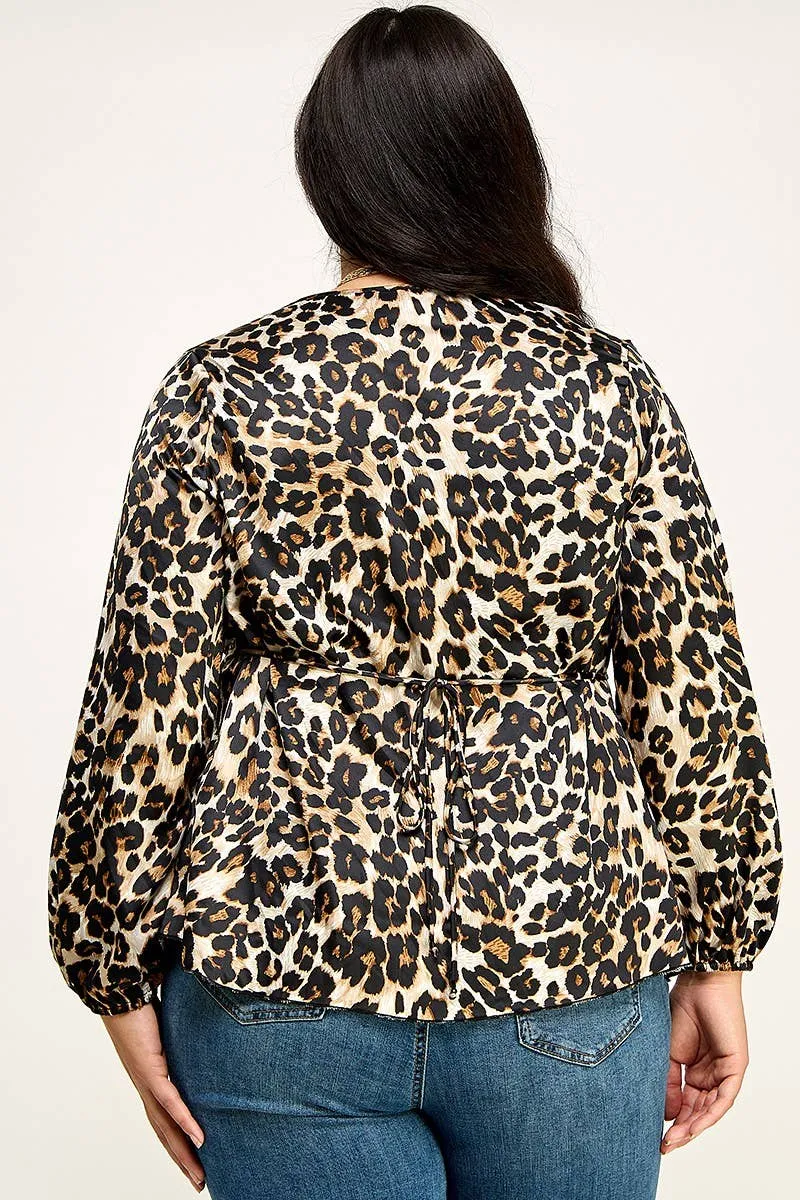 Leo, Satin Animal Babydoll Blouse, Plus