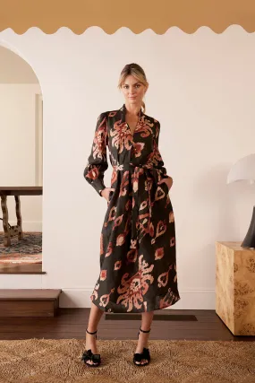 M24382M ALISHA IKAT DRESS - CHARCOAL