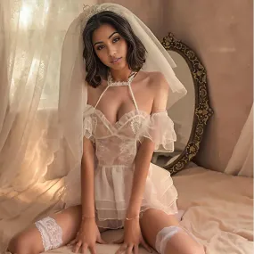 Maren Mesh Sheer Bridal Babydoll Lingerie Set