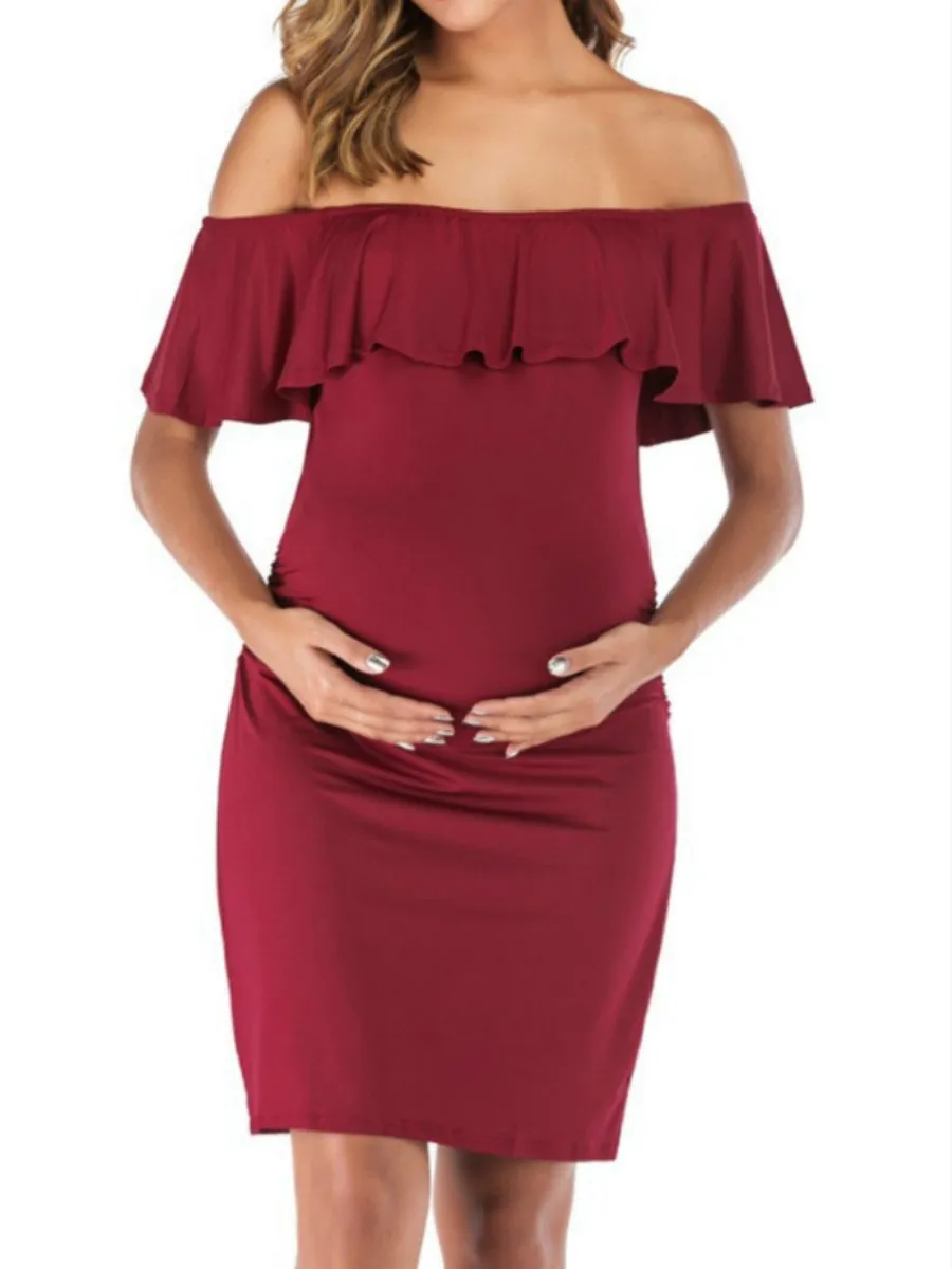 Maternity Off Shoulder Flounced Short Dress