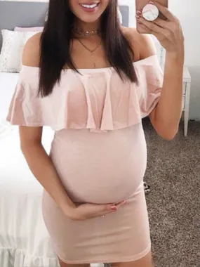 Maternity Off Shoulder Flounced Short Dress