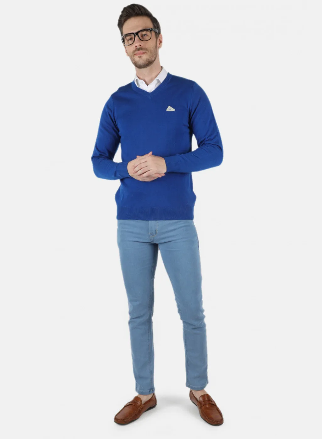 Men Royal Blue Solid Pullover