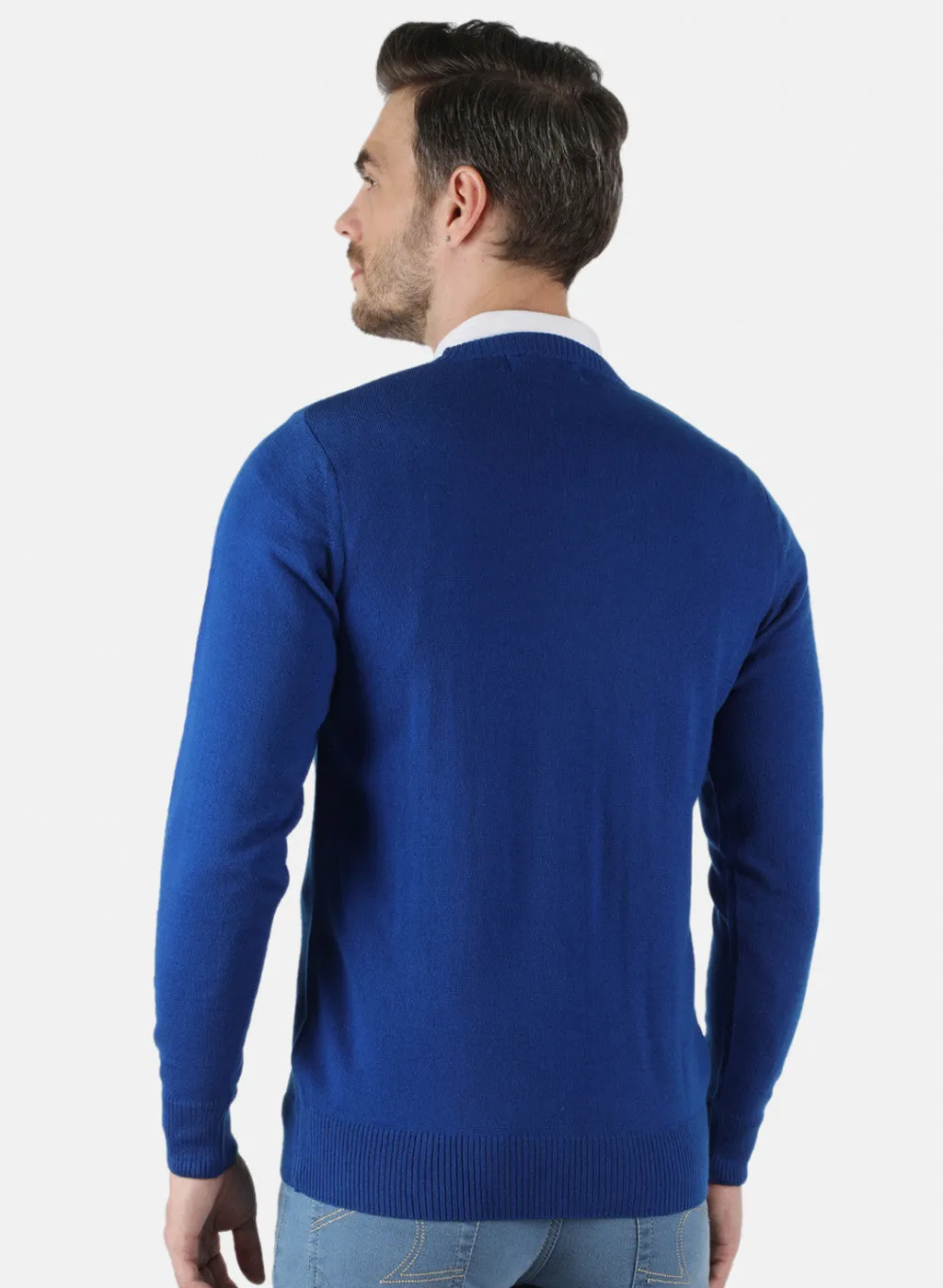 Men Royal Blue Solid Pullover