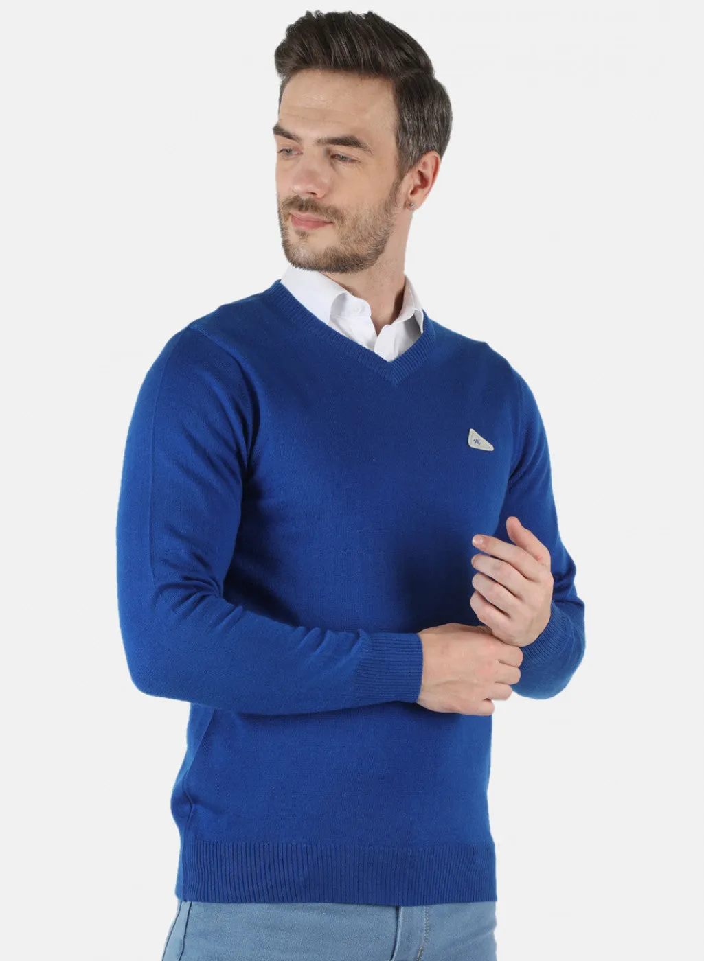 Men Royal Blue Solid Pullover