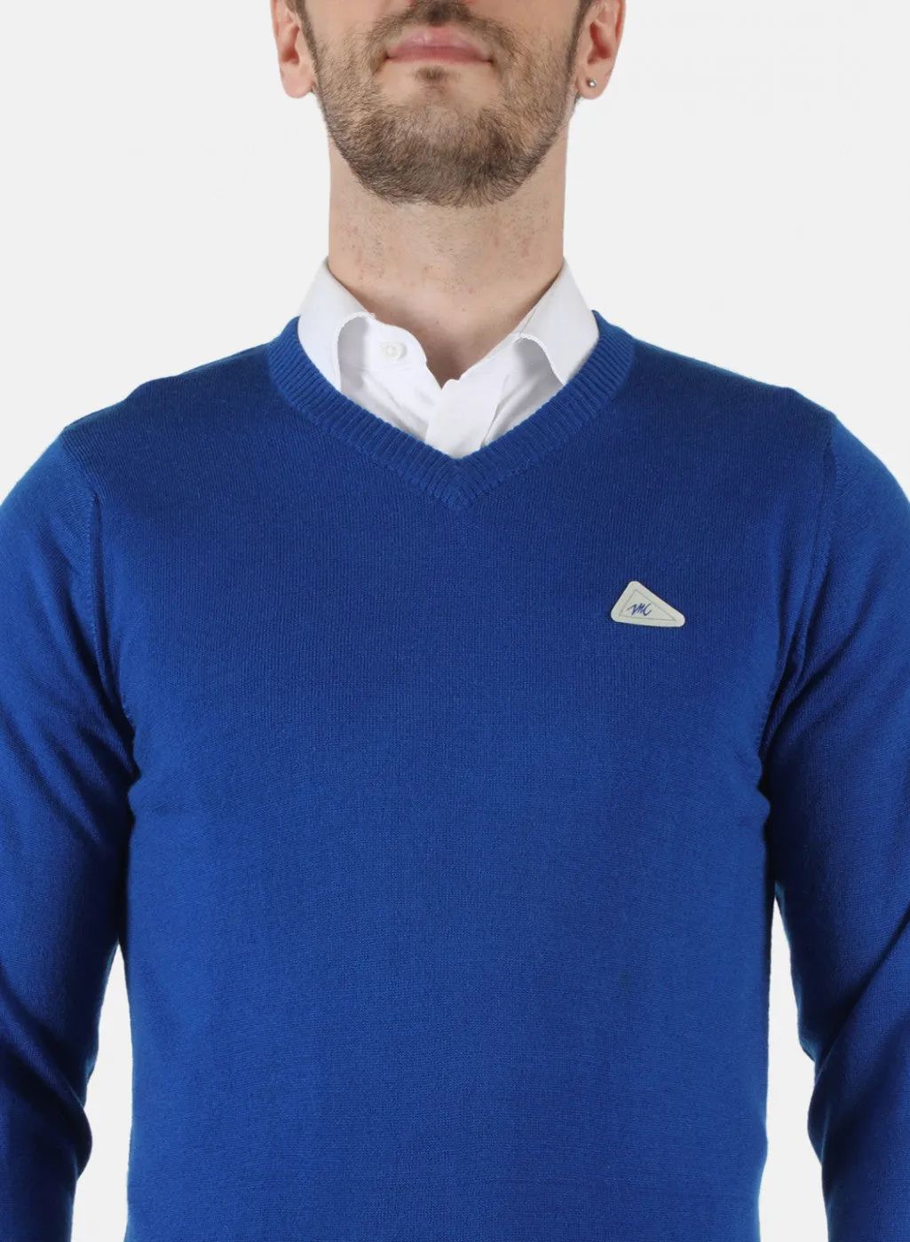 Men Royal Blue Solid Pullover