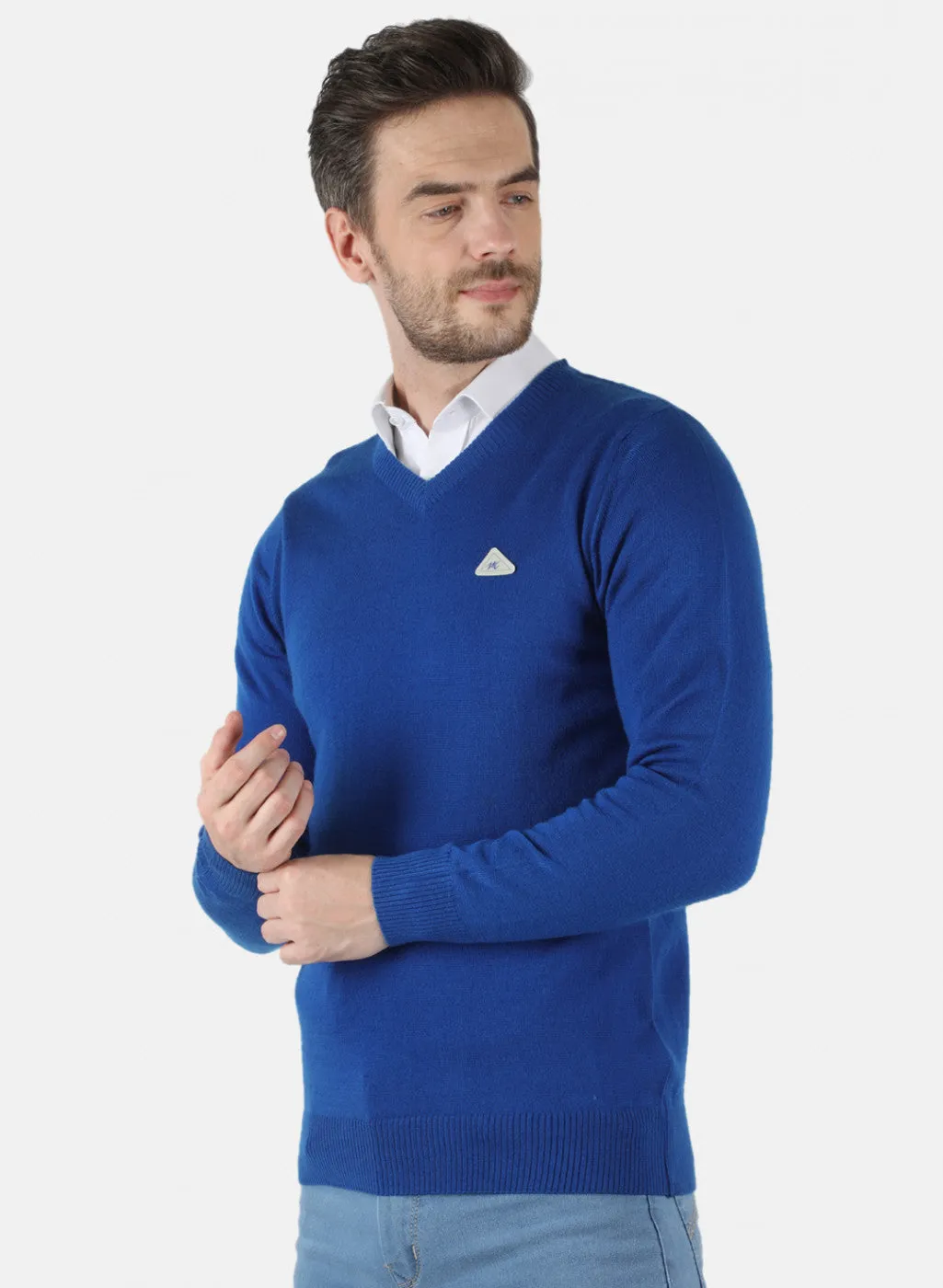 Men Royal Blue Solid Pullover