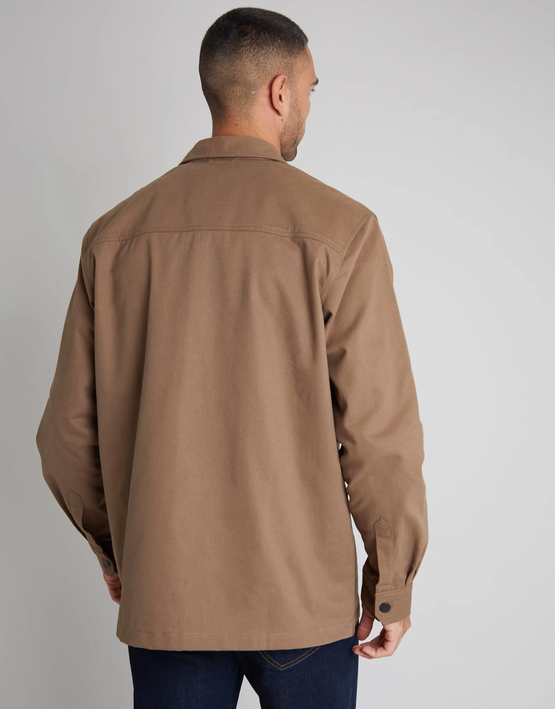Men's Brown Cotton Twill Button Up Shacket