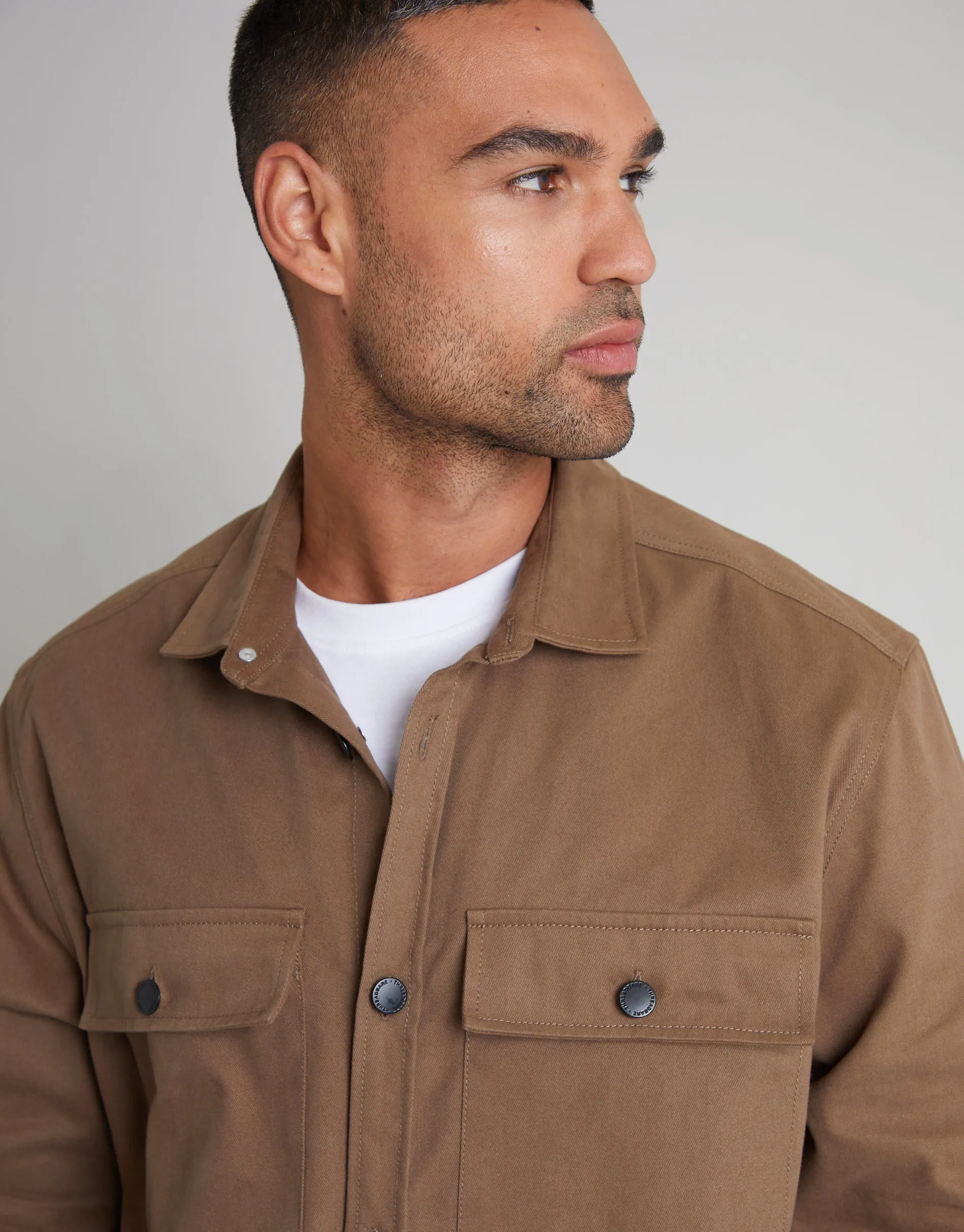 Men's Brown Cotton Twill Button Up Shacket