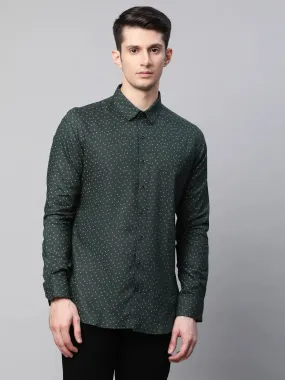 Mens Olive Regular Fit Overall Printed Shirt