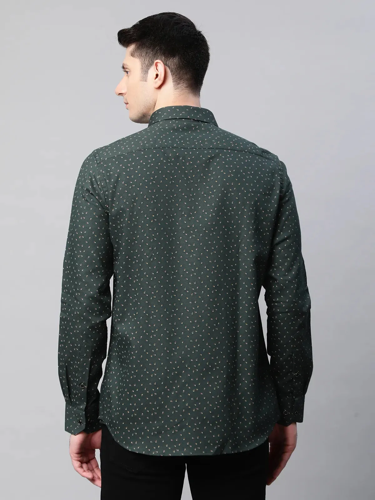 Mens Olive Regular Fit Overall Printed Shirt