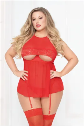 Mesh Babydoll With Thong Red Osx