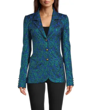 Metallic Floral Jacquard Blazer In Blue