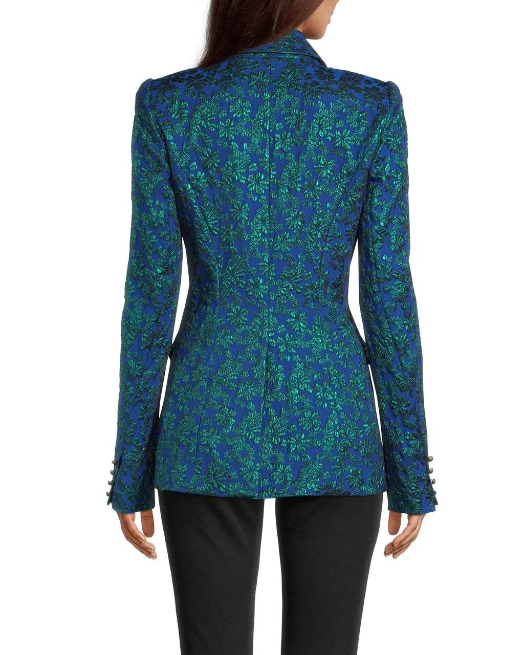 Metallic Floral Jacquard Blazer In Blue