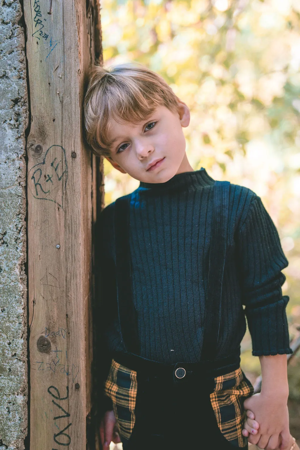 Mini Nod Velvet Plaid Overall Black/Yellow