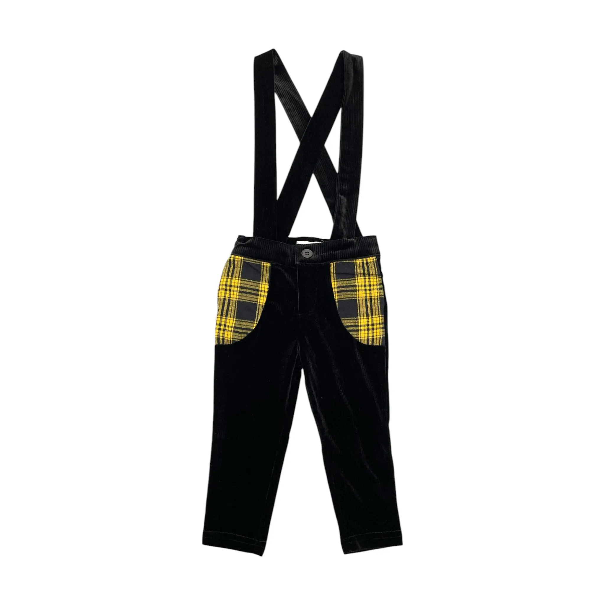 Mini Nod Velvet Plaid Overall Black/Yellow