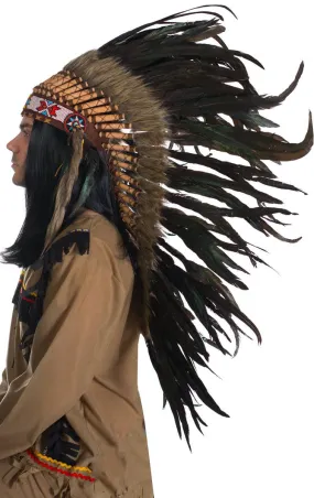Native Indian Deluxe Authentic Brown and Black Feather Headdress