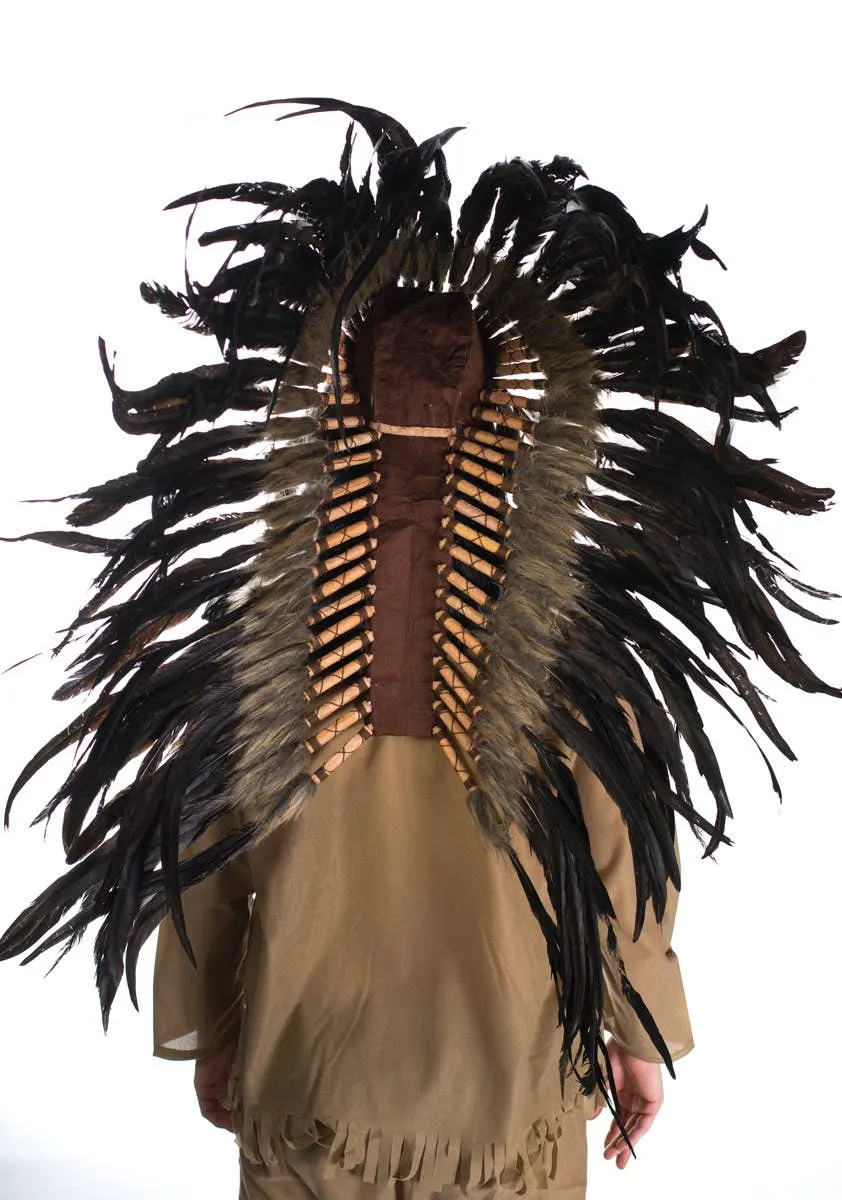 Native Indian Deluxe Authentic Brown and Black Feather Headdress