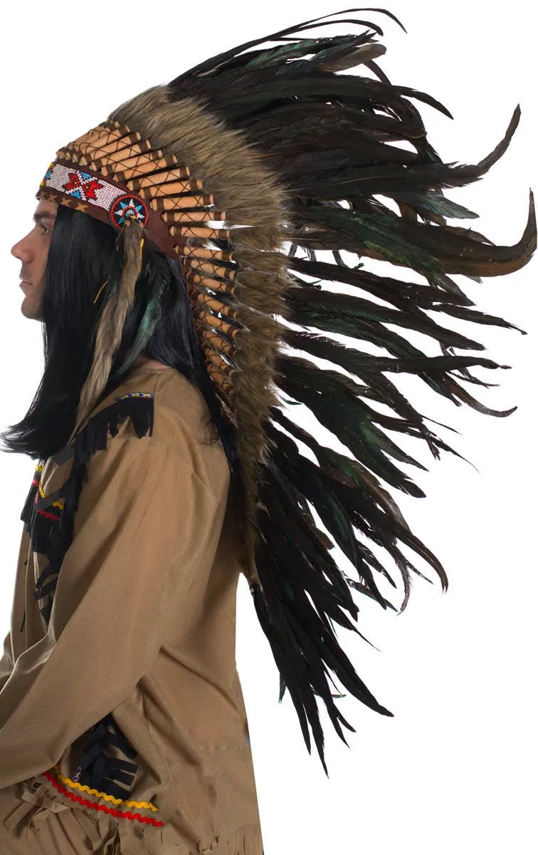 Native Indian Deluxe Authentic Brown and Black Feather Headdress