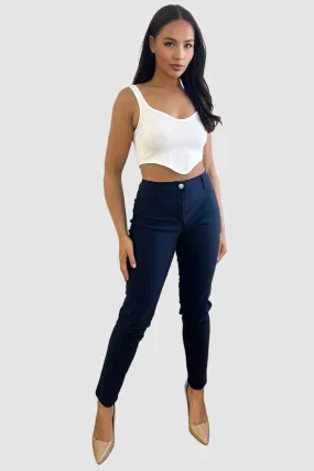 Navy Cotton Blend Extremely Stretchy Trousers