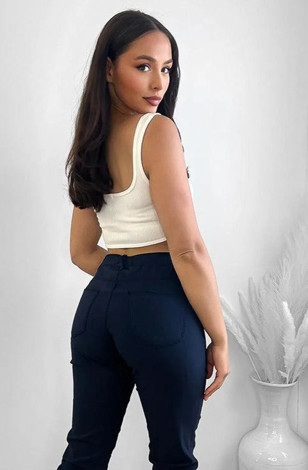 Navy Cotton Blend Extremely Stretchy Trousers