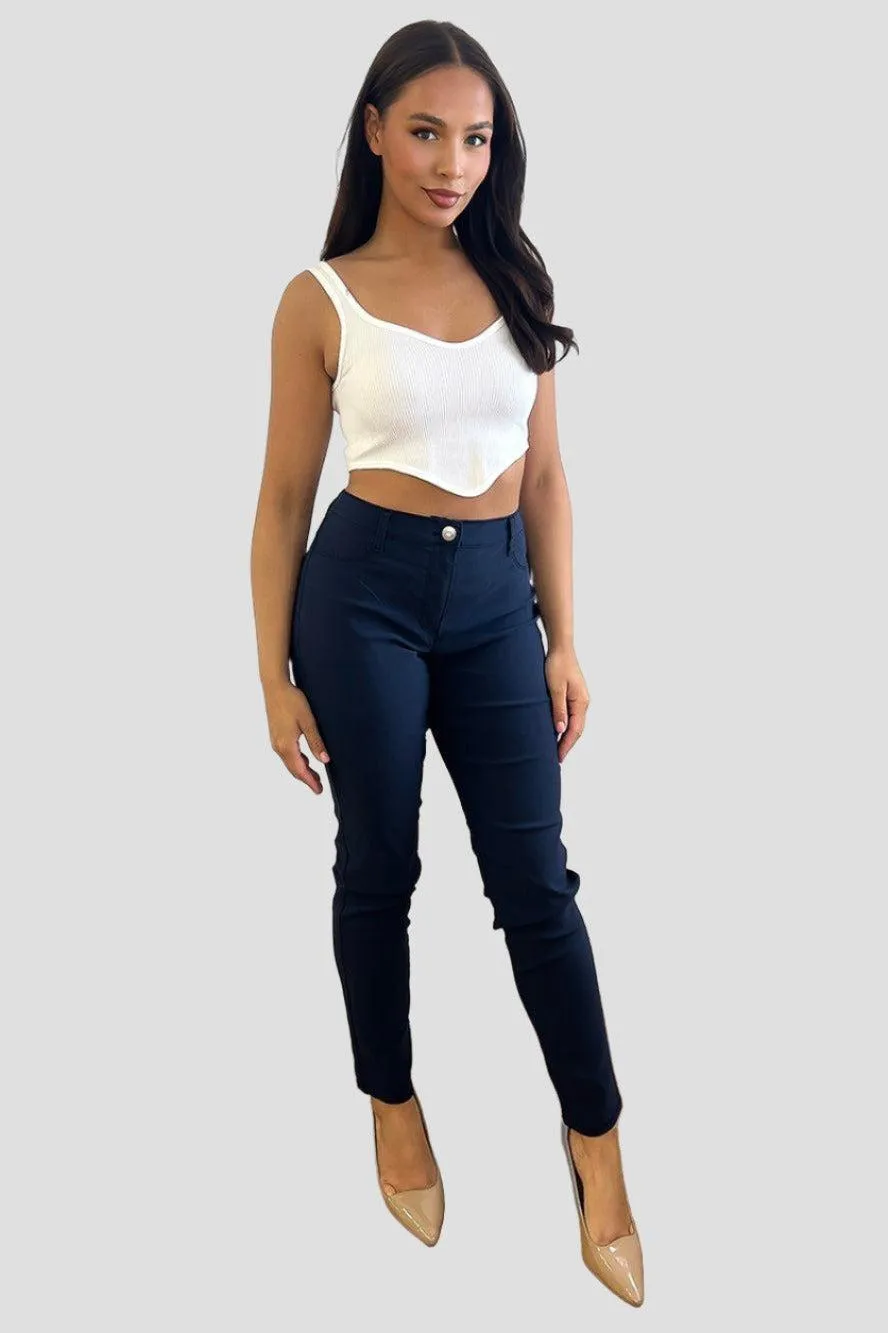 Navy Cotton Blend Extremely Stretchy Trousers