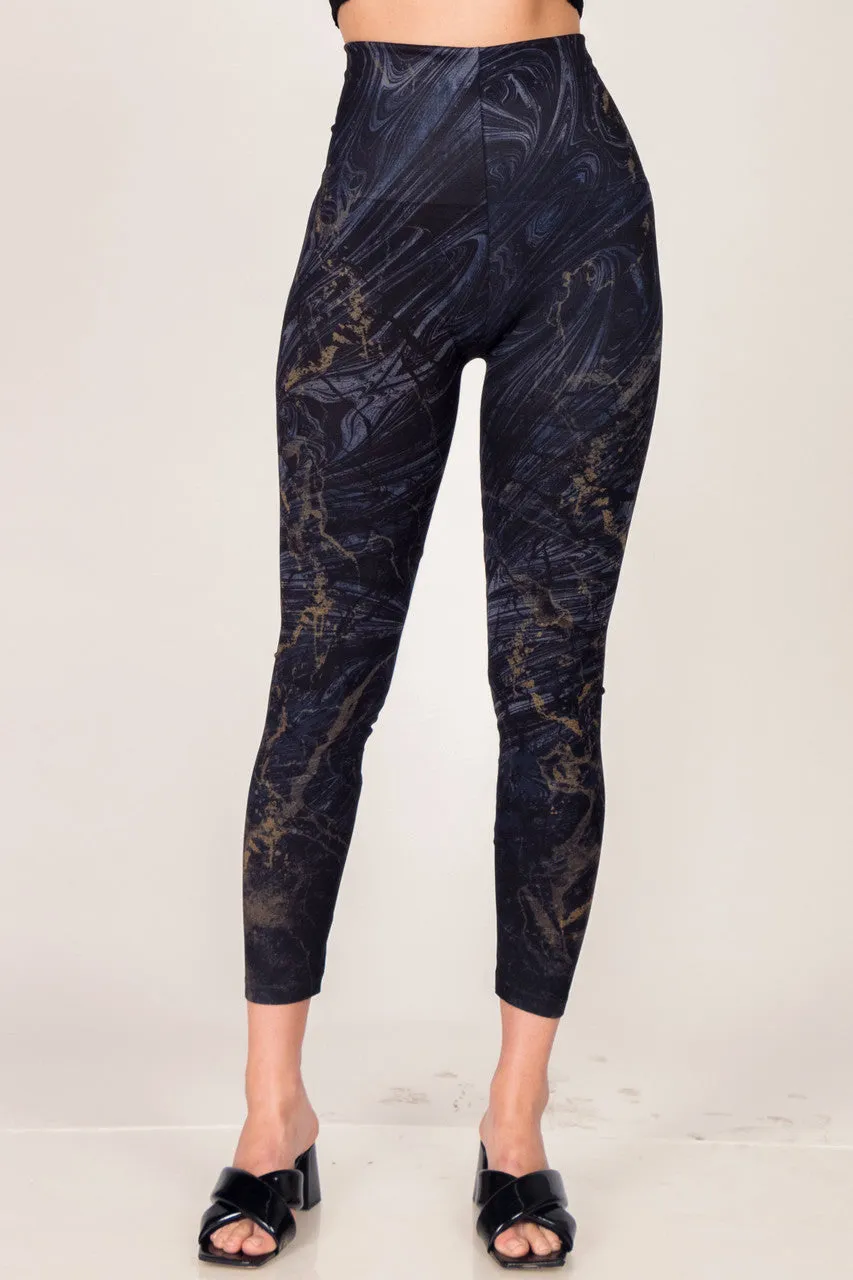 Navy Swirl with Gold Full Length Legging