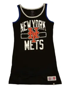 New York Mets 47 Brand WOMEN Black Metallic Logo Sleeveless Summer Dress (S)