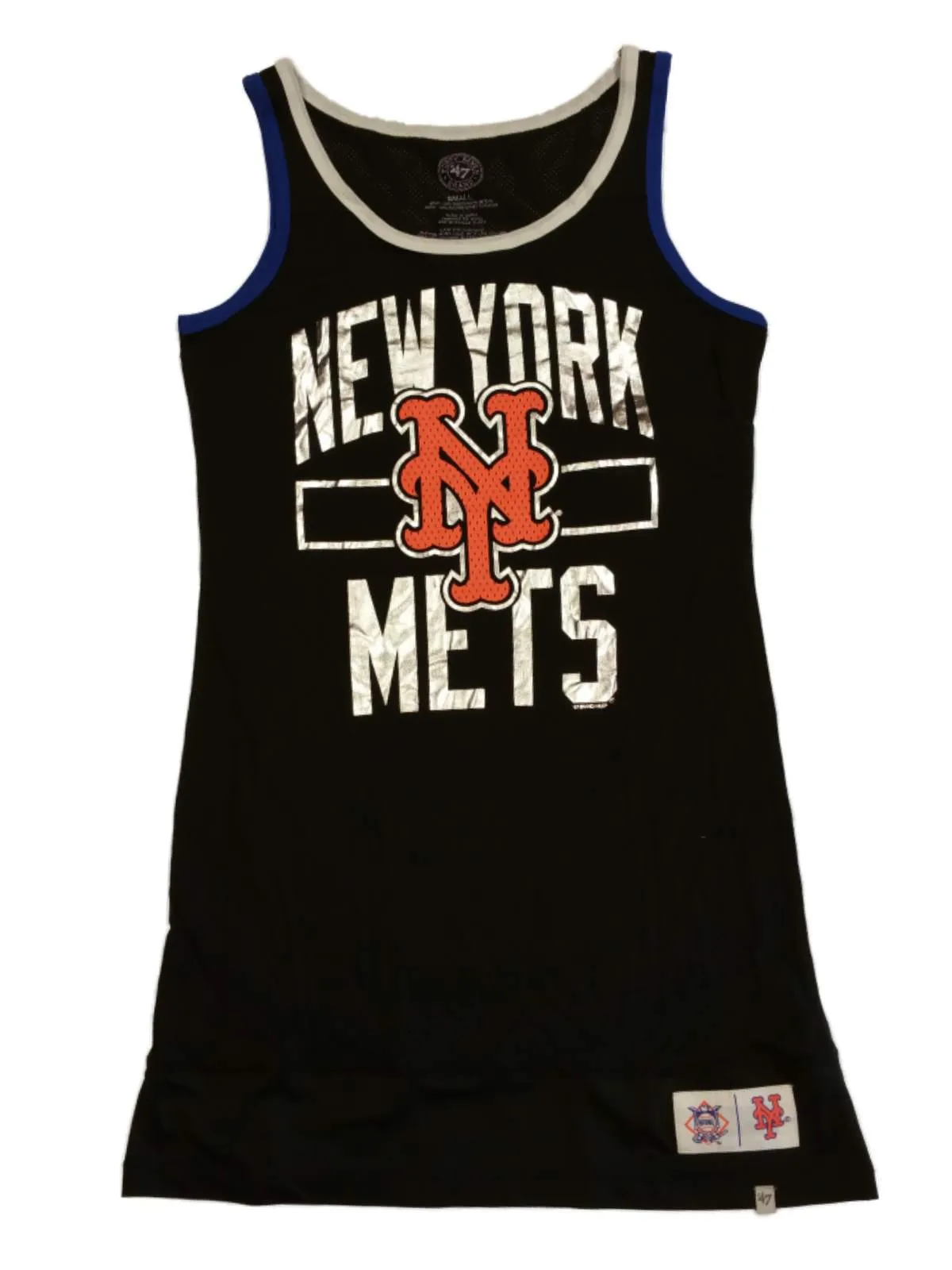 New York Mets 47 Brand WOMEN Black Metallic Logo Sleeveless Summer Dress (S)