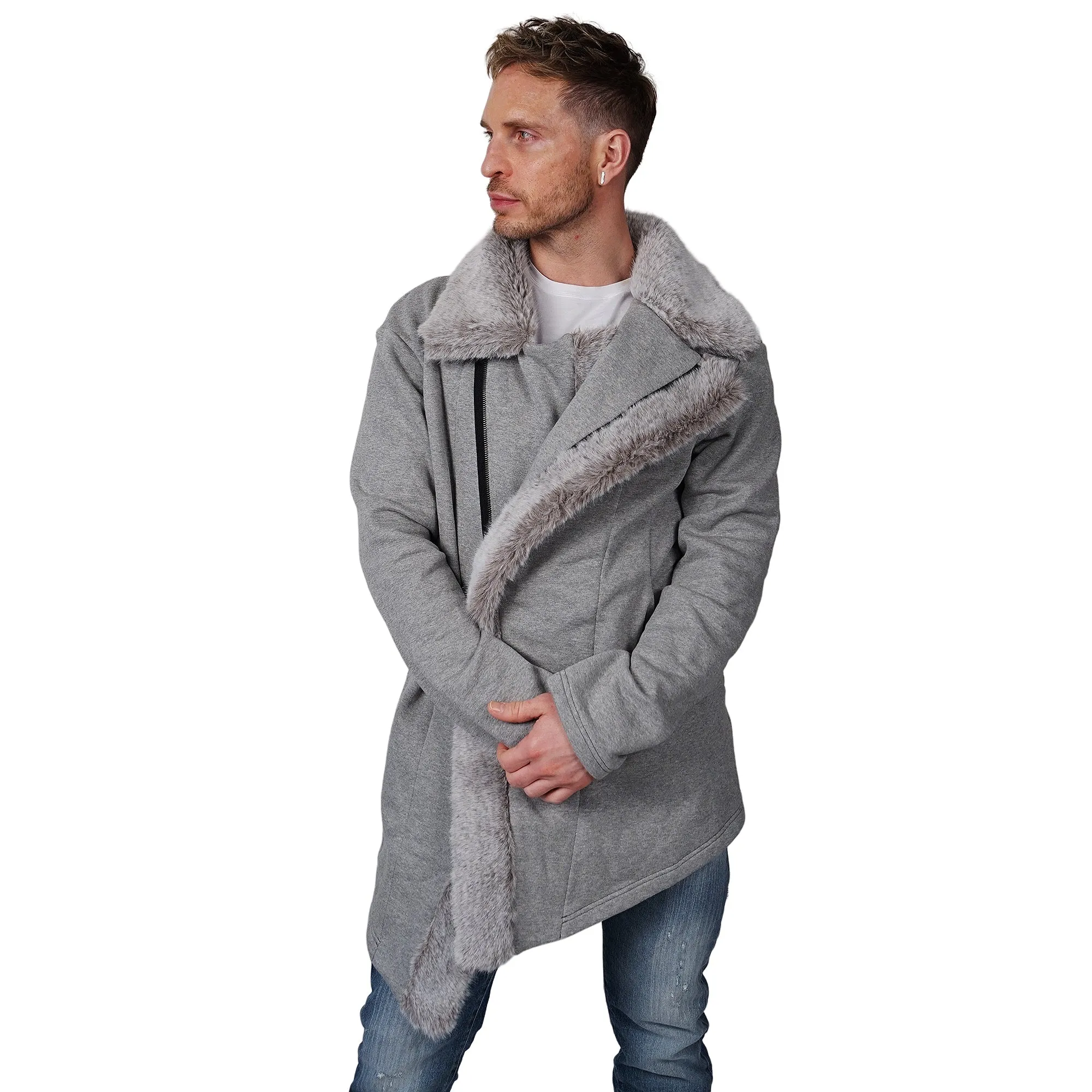 OBELISK - "CHEMIN"  Zipped Knit Grey Cardigan