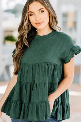 On The Scene Hunter Green Tiered Top